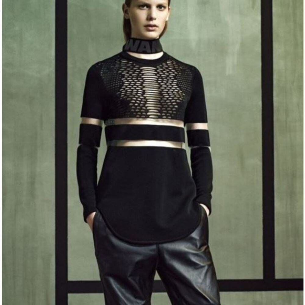 Alexander Wang + H&M‎  Viscose Black Sheer Mesh Long Sleeve Top  XS